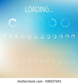 Set of contour progress bars with percentages. Loader and preload circle ui indicator. Load design and progress bar elements for web, apps and infographics