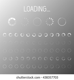 Set of contour progress bars with percentages. Loader and preload circle ui indicator. Load design and progress bar elements for web, apps and infographics