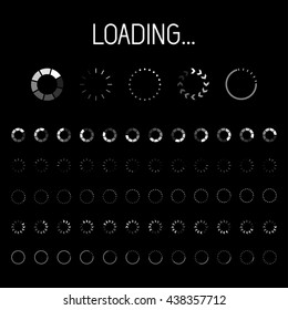 Set of contour progress bars with percentages. Loader and preload circle ui indicator. Load design and progress bar elements for web, apps and infographics