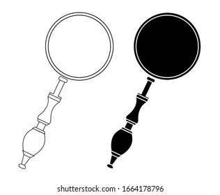 Set of contour silhouettes of magnifiers separately from the background. Search and education. Vector object for icons, logos, infographics and your design.