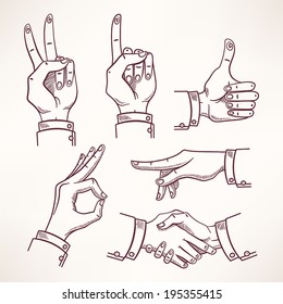 set with contour sketch hands in different interpretations - 2