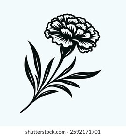 set of contour spring flowers carnation, line art floral, leaves, black and white illustration marigolds, 
set of decorative elements of plants Cosmos, Doodle flower illustration. 