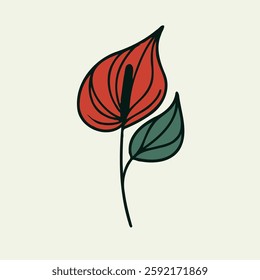 set of contour spring flowers Spathiphyllum, 
line art floral, leaves black and white illustration Anthurium, 
set of decorative elements of plants stylized Aglaonema, Calla