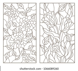 Set Contour Stained Glass Illustrations Bouquets Stock Vector (Royalty ...