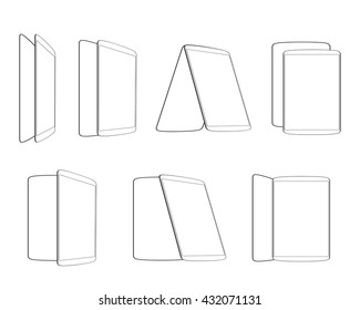 set contour tablet icons vector illustration