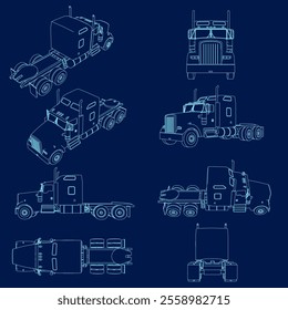 set of contour trucks vector illustration