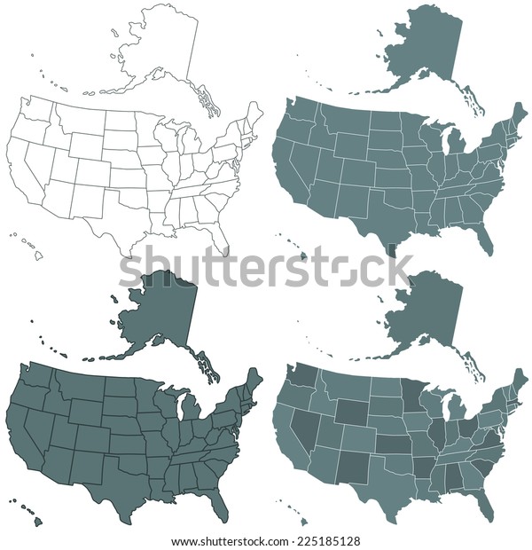 Set Contour Usa Maps Illustration All Stock Vector Royalty Free 225185128 9017