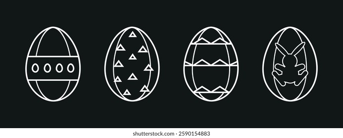 a Set of contoured Easter eggs. Easter egg silhouette associated with Easter, rebirth, joy and festive atmosphere. Vector on a black background