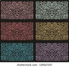 Set of contoured seamless floral patterns