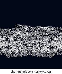 Set of contoured white woven calligraphic "wave" border ornaments,  on dark background