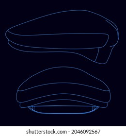 Mit den Umrissen der Kappe von blauen Linien auf dunklem Hintergrund. Vektorgrafik
