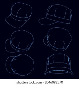 Fijado con contornos de una tapa con un visor de líneas azules sobre un fondo oscuro. Ilustración del vector