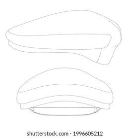 Set with contours of caps. Front and side views. Vector illustration