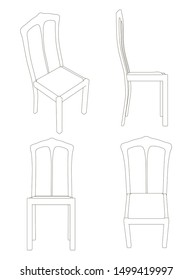 Set with contours of chairs. Different points of view on the chair. Vector illustration.