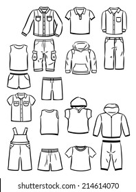 Set of contours of clothing for little boys isolated on white background