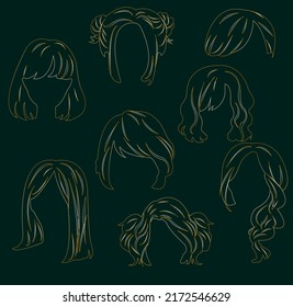Set of contours of female hairstyles for characters