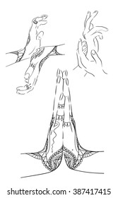 Set of contours female hands in different poses. Vector element for your creativity