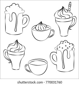 A set of contours of the hand drawn sweet holiday drinks