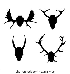 Set of contours horns, antlers. Icon collection black silhouettes of hunting trophies. Interior decorate element