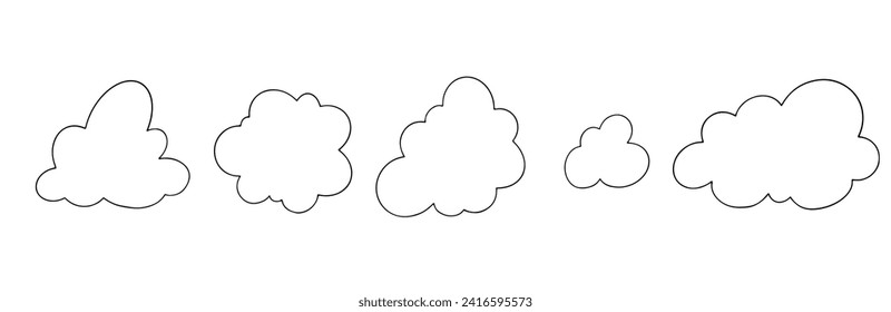 A set of contours, linear sketches of clouds. Vector graphics.