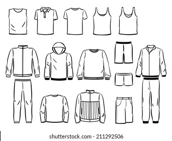 Set of contours of male sports style isolated on white background