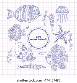 A set of contours of marine animals.