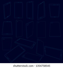 Set with contours of the phone. Contours of the phone in different positions. Vector illustration