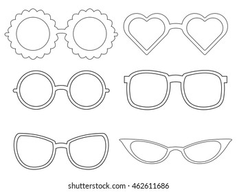 Set of contours of sunglass. Fashion elements. Sunglasses different species. Vector element for your creativity
