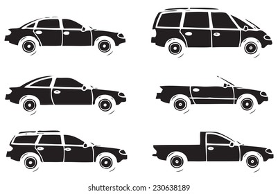 A set of contours of various cars. Vector illustration.