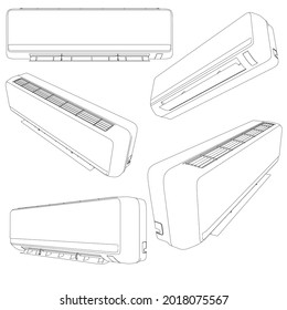 Set with the contours of wall conditioners in different positions isolated on a white background. Vector illustration
