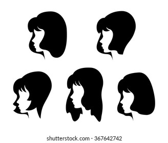 Set contours of women's hairstyles .Vector illustration.