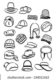 Set of contours of women's hats isolated on white background