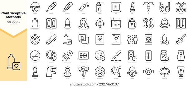 Set of contraceptive methods Icons. Simple line art style icons pack. Vector illustration