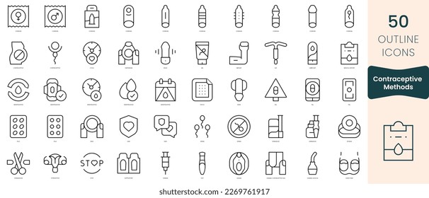 Set of contraceptive methods icons. Thin linear style icons Pack. Vector Illustration