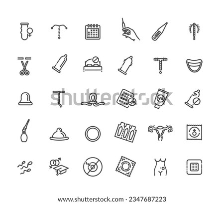 Set of contraceptive methods icons. Thin linear style icons Pack. Vector Illustration
