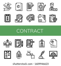 Set of contract icons. Such as Proposal, Clipboard, Document, Checklist, Paper, Job, Banker, Organization, Hand, Law, Resume, Write, Engeneering , contract icons