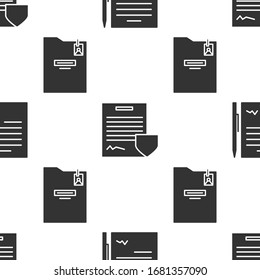Set Contract with pen, Contract with shield and Personal folder on seamless pattern. Vector