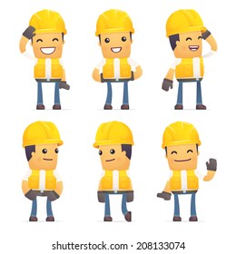 set of contractor character in different interactive  poses