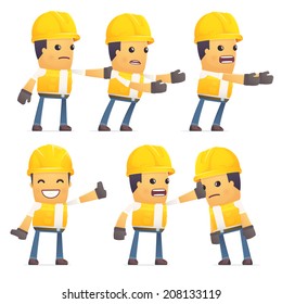 set of contractor character in different interactive  poses