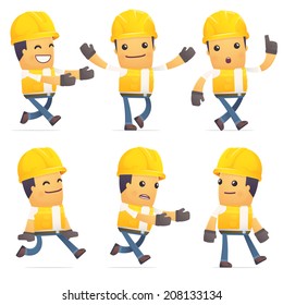 set of contractor character in different interactive  poses