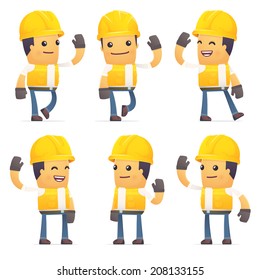 set of contractor character in different interactive  poses