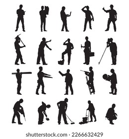 Set contractor silhouette vector illustration.