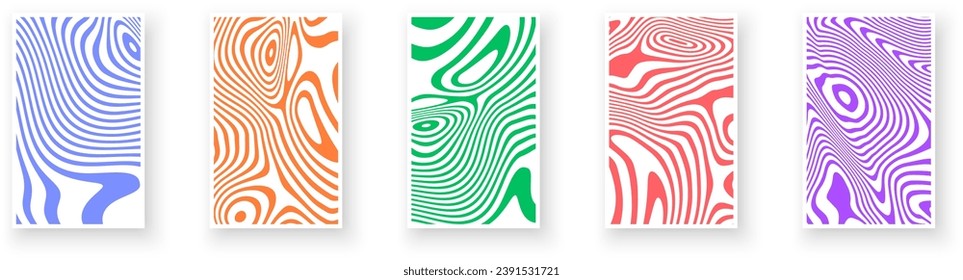 Set of contrast abstract poster designs with optical interference effect. Illusion of movement for banner, flier, invitation, cover, business card. Vector illustration