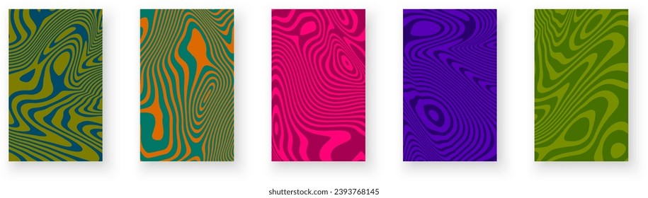 Set of contrast abstract poster designs with optical interference effect. Illusion of movement for banner, flier, invitation, cover, business card. Vector illustration