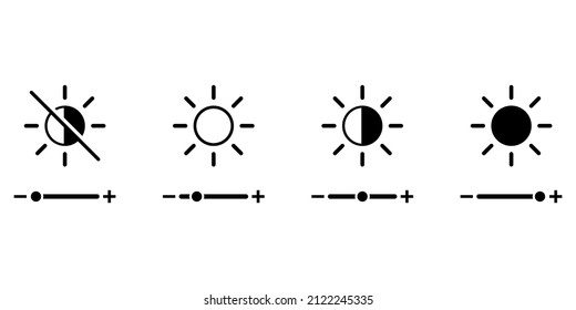 Set with contrast adjustment on screen on white background for web design. Screen brightness level vector icons. Contrast control icons.