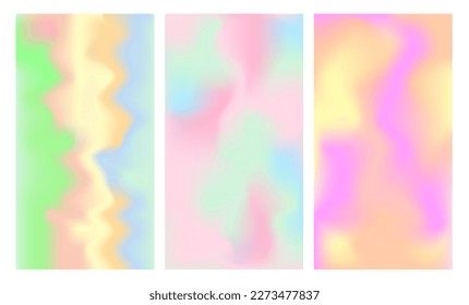 Set with a contrasting blurred background. Pastel tones. Salad, blue, pink and yellow. Suitable as a template for social media and other graphic designs. Gradient.