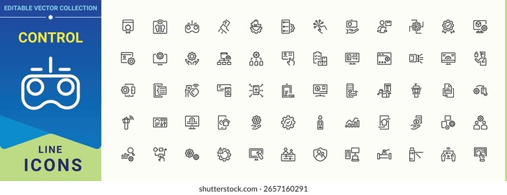 Set of Control line icon. Contain linear sign barrier, biometric, id, access security and more. Minimal thin line web icons set. Access linear icon set. Editable vector stroke.