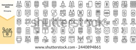 Set of convenience store icons. Simple line art style icons pack. Vector illustration