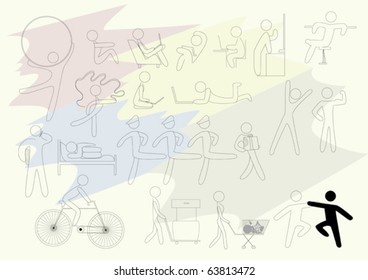 A set of conventional human figures in various  situations