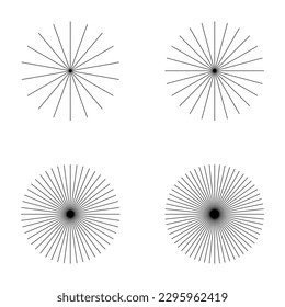 Conjunto de líneas radiantes convergentes icono de ráfaga, elemento geométrico de explosión solar, ilustración vectorial de forma solar.